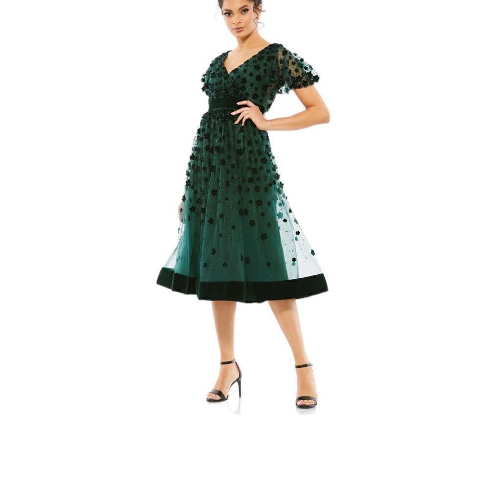 Mac Duggal  87854 Embellished Butterfly Sleeve Midi Dress| Size 8